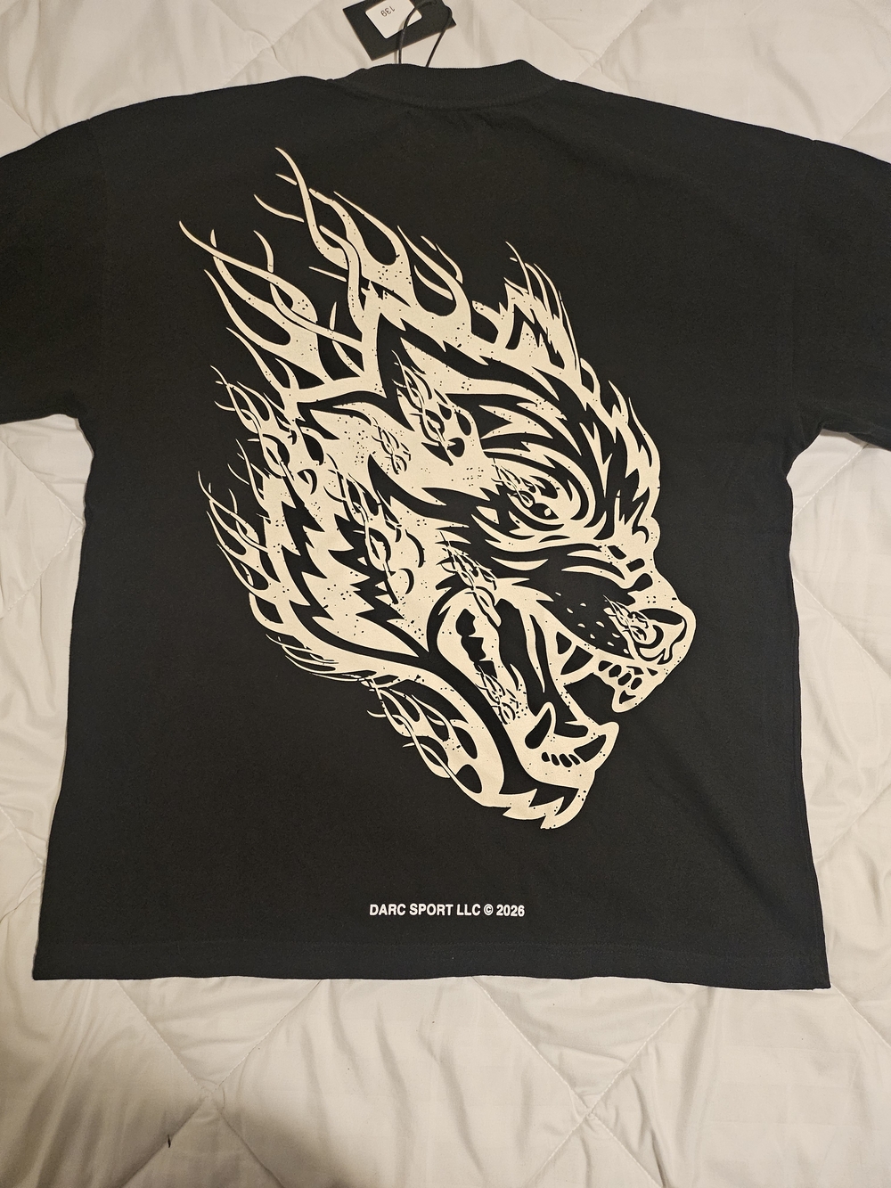Darc Sport Black Tee with Cream Flame Wolf Graphic